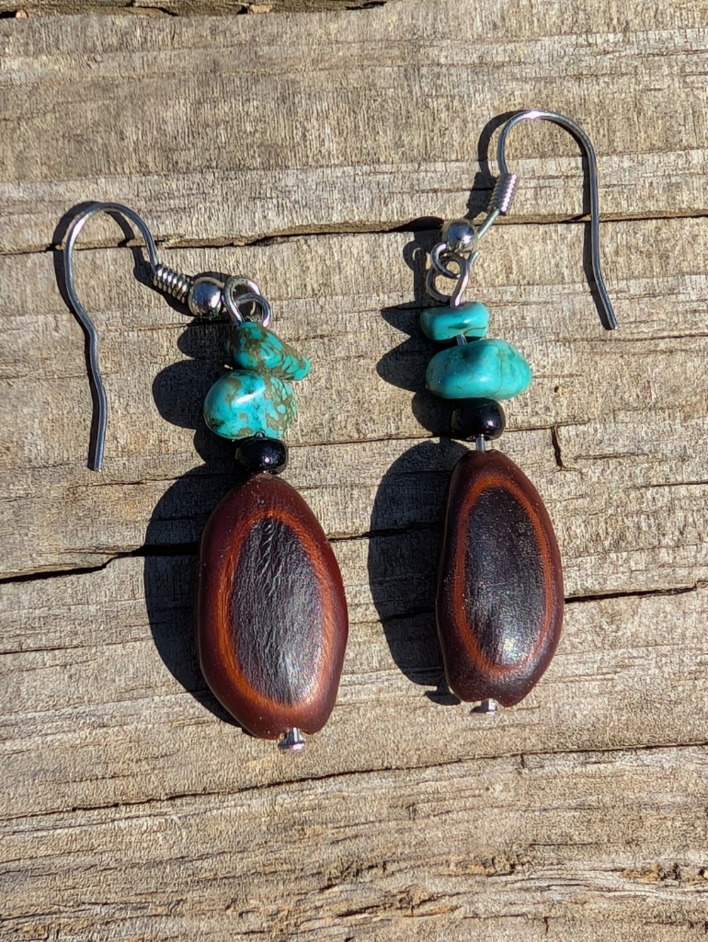 Turqouise And Guanacaste Seed Earrings